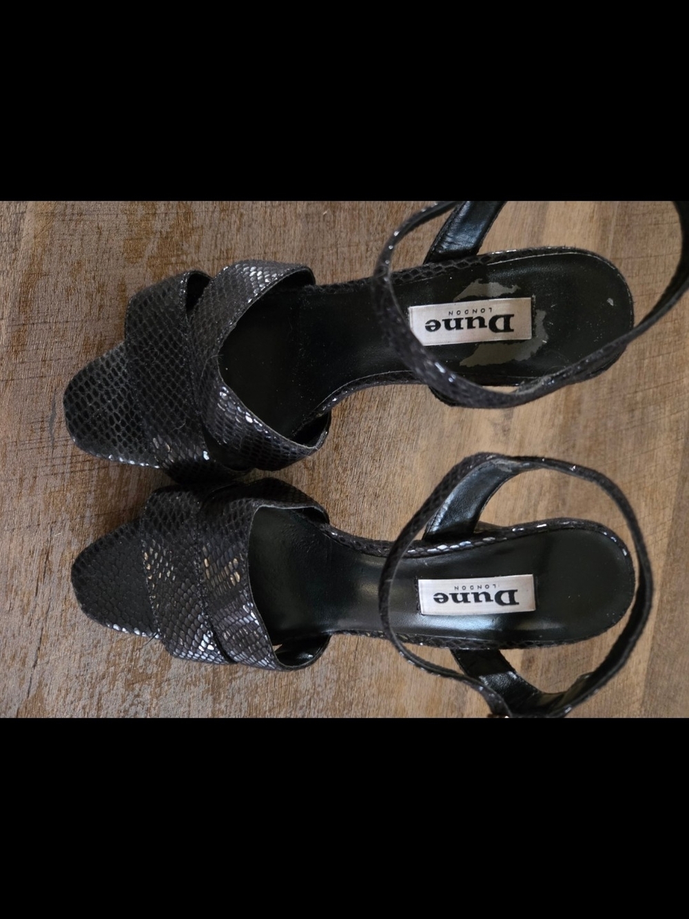 Dune London Black Snake-Effect Slingback Heels